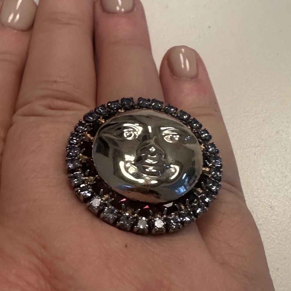 Danny Pollak - Silver Plated Amethyst & Violet Crystal Sun Face Statement Ring - Picture 10 of 16
